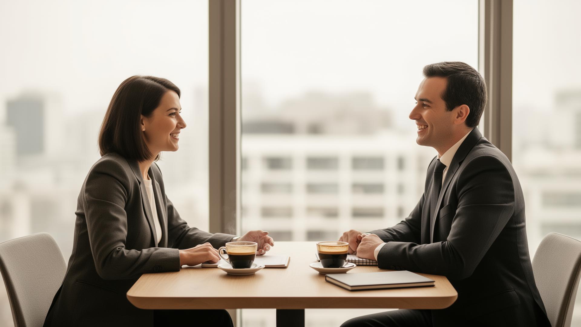 Two professionals having coffee